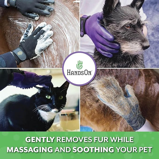 H HandsOn Pet Grooming Gloves - Patented #1 Ranked, Award Winning Shedding, Bathing, & Hair Remover Gloves - Gentle Brush for Cats, Dogs, and Horses (Black, Small)