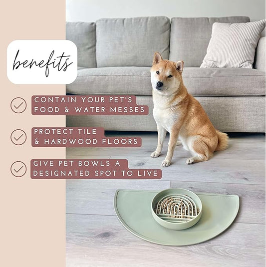 Should We Go - Waterproof Silicone Pet Food Mat - Non-Slip, Spill-Proof Feeding Mat for Floors, Raised Edge Design, Easy-to-Clean Pad for Dog & Cat Bowls, 21" Across x 10.5" Deep, Medium-Natural Sand