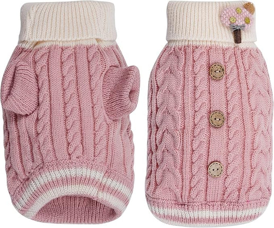 Dog Sweater Turtleneck Knitwear Doggie Pullover Sweater Doggy Winter Coat Warm Pet Clothes Puppy Holiday Clothing Buttons Knitted Outfits for Small Cats Dogs Cold Weather (Large)