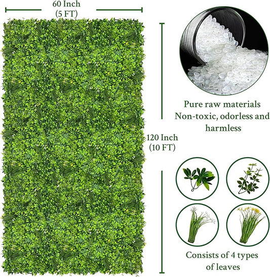 Artificial Plant Wall Roll: 60 X 120 in (50 sqft) UV-Anti Ivy Privacy Fence Screen Faux Greenery Panels Backdrop Boxwood Ivy Vine Leaf Hedge for Indoor Outdoor Green Decor
