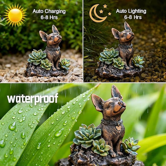 Dog Statue, Solar Garden Statues, Dog Decor with Solar Lantern, Outdoor Garden Decor for Lawn Yard, Patio Porch Decor, Dog Figurines Gifts for Mom, Grandma, Women, Housewarming Presents