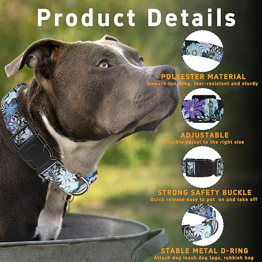 Dog Collar for Boys & Girls, Puppy Collar for Small to Large Dogs, Adjustable Soft Pet Collar with Safety Buckle for Male & Females (Purple Floral, S)