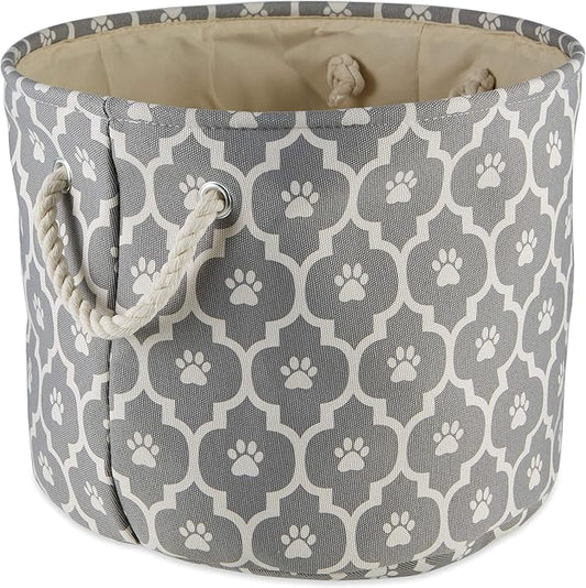 Bone Dry Pet Storage Collection Lattice Paw Print, Gray, Medium Round