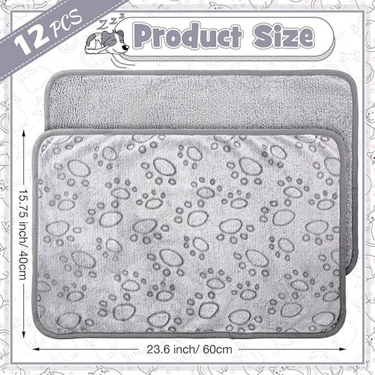 Tegeme 12 Pcs Pet Blankets Soft Fluffy Fleece Dog Cat Warm Paw Print Pattern Blankets Flannel Throw for Pets Dog Puppy Cat(23 x 16 Inch,Gray)