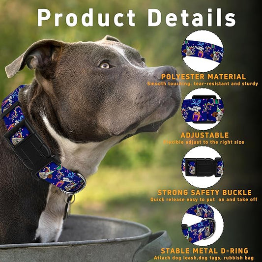 Dog Collar, Classical Birthday Gift Boys Girls Puppy Collar for Small Medium Large Dogs, Adjustable Soft Pet Collar with Safety Buckle for Male Females(Purple Birthday, XL)