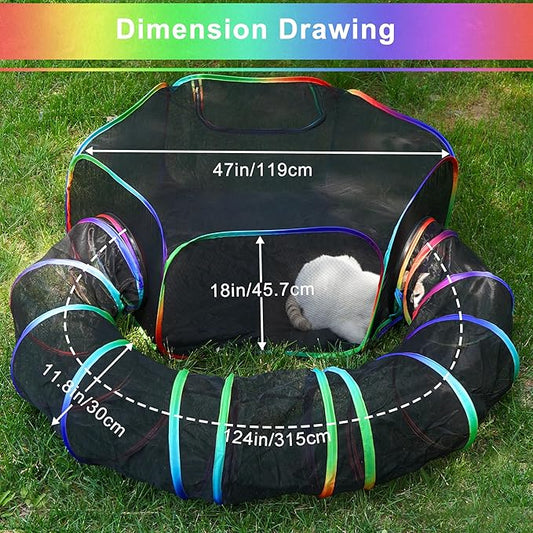 Foldable Cat Enclosure - Portable Outdoor Pet Tent with Tunnel, Breathable Mesh Playpen for Dogs, Small Rabbits, Includes Carry Bag(Color)