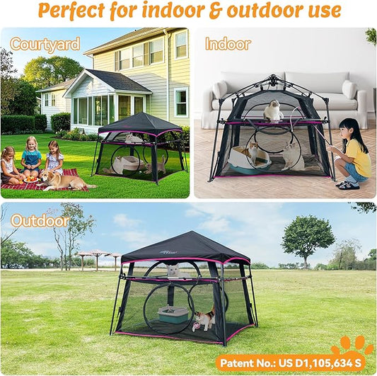 Extra Large Catio Outdoor Cat Enclosure 2-Tier Cat Tent for Patio, Balcony, Indoor & Outdoor, Foldable Cat Playpen with 3 Doors, Weatherproof Sunproof with Fashionable carrybag(Patented)