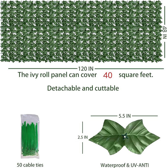 Artificial Ivy Privacy Fence Wall Screen, 48x120 in UV-Anti Faux Greenery Backdrop Ivy Vine Leaf Hedges Fence Panels for Patio, Balcony, Garden, Backyard Indoor Outdoor Green Wall Decor