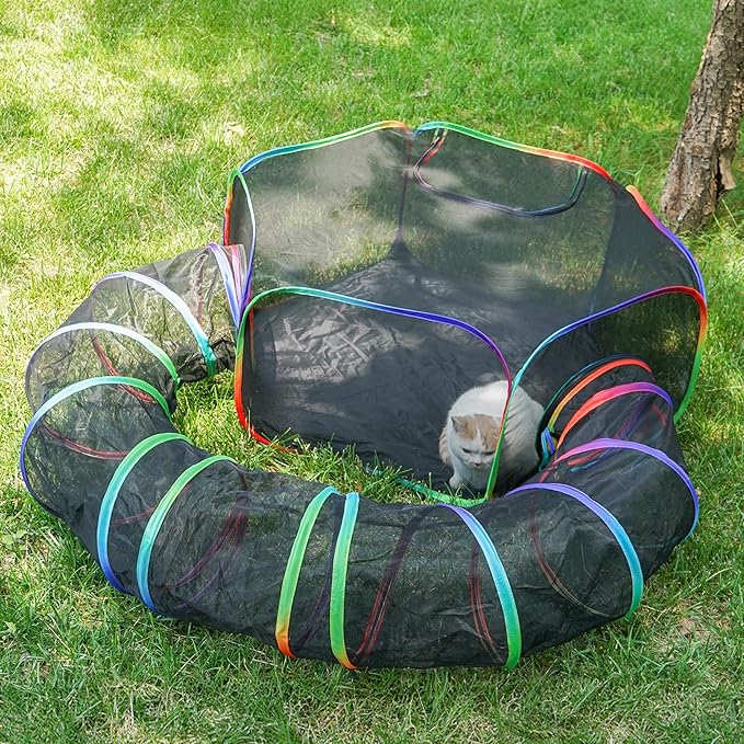 Foldable Cat Enclosure - Portable Outdoor Pet Tent with Tunnel, Breathable Mesh Playpen for Dogs, Small Rabbits, Includes Carry Bag(Color)