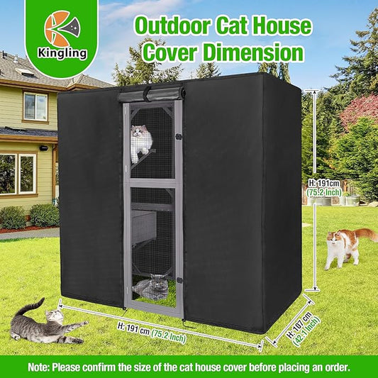 Kingling Outdoor Cat House Cover Fits for Aivituvin Large Cat Houses & Condos, Universal Catio Cover Waterproof & Dustproof Pet Enclosure Cover for Cat, Bird & Rabbit(Cover Only)- 75"L x 42"W x 75"H