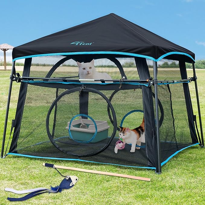 Extra Large Catio Outdoor Cat Enclosure 2-Tier Cat Tent for Patio, Balcony, Indoor & Outdoor, Foldable Cat Playpen with 3 Doors, Weatherproof Sunproof with Fashionable carrybag(Patented)