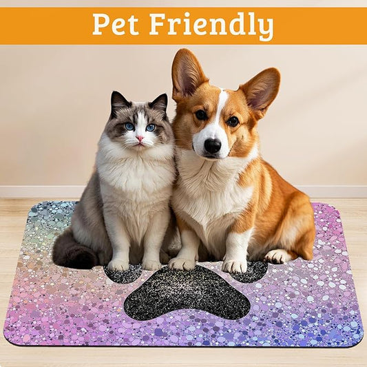 Pet Feeding Mat,Dog Paw Absorbent Dog Cat Food Mat Dog Mat with Rubber Backing,Non-Slip Water Bowl Placemat,Pet Supplies 12" x 20"