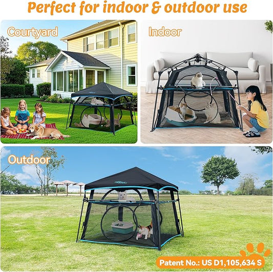 Extra Large Catio Outdoor Cat Enclosure 2-Tier Cat Tent for Patio, Balcony, Indoor & Outdoor, Foldable Cat Playpen with 3 Doors, Weatherproof Sunproof with Fashionable carrybag(Patented)
