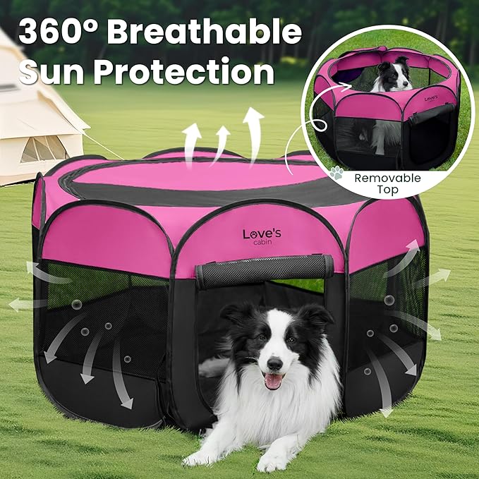 Love's cabin Pet Puppy Dog Playpen, Small Dog Tent Crates Cage Indoor/Outdoor, Portable Playpen for Cat, Foldable Pop Up Dog Kennel Playpen with Carring Case, Removable Zipper Top, Pink
