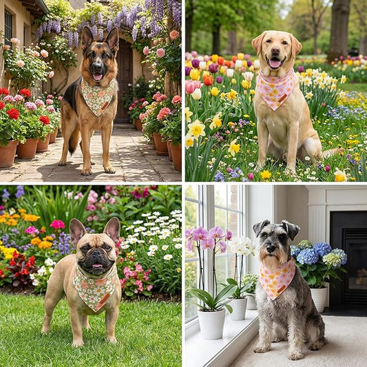 ADOGGYGO Floral Dog Bandanas 2 Pack, Daisy Flower Pet Scarf, Premium Fabric, Adjustable Fit Spring Summer Floral Bandanas for Extra Large Dogs (X-Large)