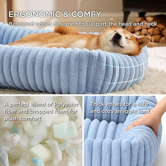 Bedsure ComfyFleece™ Washable Dog Bed for Medium Dogs - Cute Furry Puppy Beds, Rectangle Orthopedic Corduroy Fleece Pet Beds with Removable Zipper Cover, 30x24x8inches, Blue