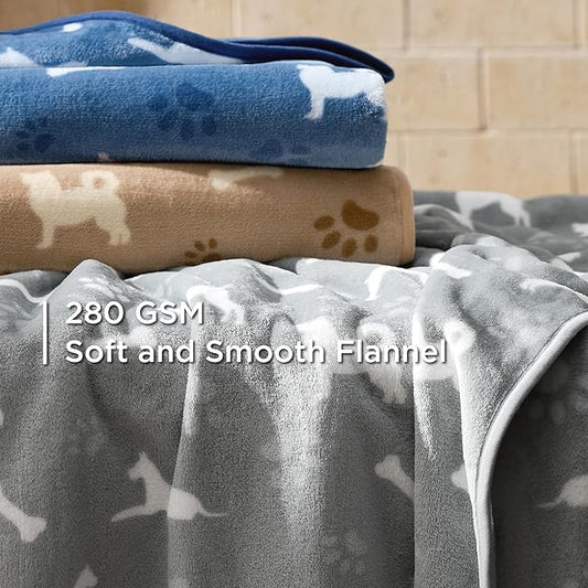 Bedsure 1 Pack 3 Pet Blankets, Super Soft Fluffy Premium Fleece Flannel Portable Throw Dog Blankets for Small Dogs, Printed Cat Puppy Blanket Grey/Brown/Blue Small(20x30 inch)