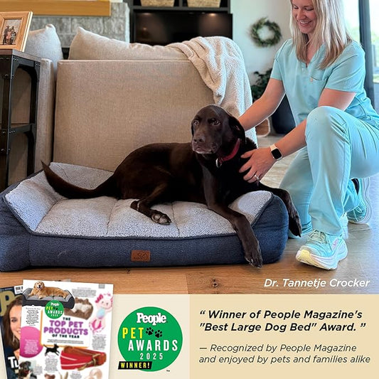 Bedsure SupportMax™ XL Orthopedic Dog Beds Large Sized Dog - Extra Thick Supportive Dogs Couch with Waterproof Washable Cover, Extra Large Comfort Pet Sofa with Soft Sherpa & Nonskid Bottom, Blue, 42"