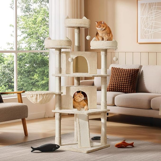 Yaheetech 68.5in Cat Tree Multi-Level Cat Tower with Large Cat Condo&Cozy Perches Stable Pet Play House w/Sisal-Covered Scratching Posts&Board for Indoor Cats, Beige