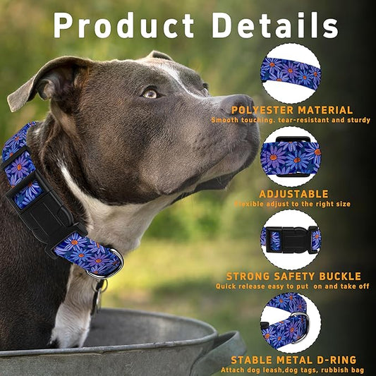 Dog Collar, Classical Indian Spirit Boys Girls Puppy Collar for Small Medium Large Dogs, Adjustable Soft Indian Pet Collar with Safety Buckle for Male Females(Purple,L)