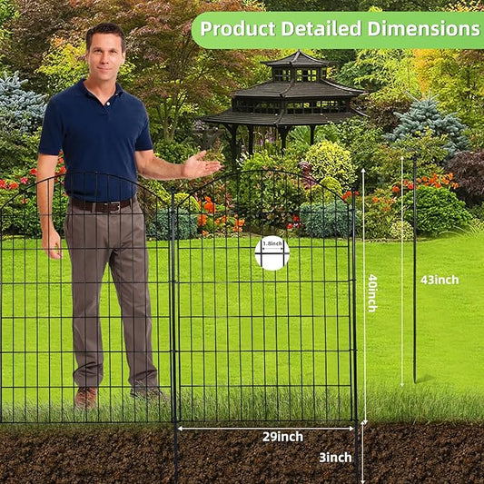 Decorative Garden Fence 40in (H) x12ft (L), 5 Pack No Dig Fence Animal Barrier for Dog, Arched Flower Bed Edging, Wire Border Panel Fencing for Yard Patio Outdoor Decor