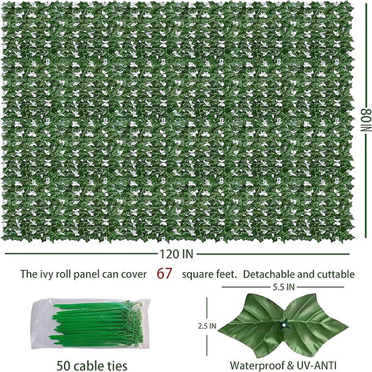 Artificial Ivy Privacy Fence Wall Screen,80X120 in UV-Anti Faux Greenery Backdrop Ivy Vine Leaf Hedges Fence Panels for Patio, Balcony, Garden, Backyard Indoor Outdoor Green Wall Decor