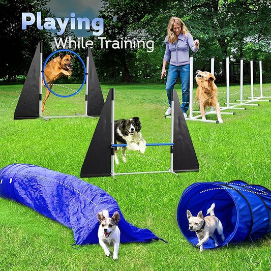 Dog Agility Course Backyard Set, Including Dog Tunnel Bags for Agility Dog Jumps and All Toys - Professional Dog Agility Equipment Range - Dog Training Course Equipment, Dog Obstacle Course Backyard