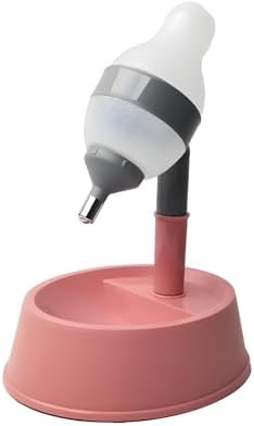 Hotumn Pet Standing Water Dispenser Splash-Proof Cat Dog Standing Drinking Bowl Height Adjustable with Detachable Pole Automatically Feeding Water Anti-Spill for Puppy Dog Cat Small Pet (Pink&Grey)