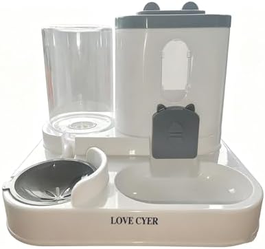 2-in-1 Automatic Pet Feeder, 1600ml Food Dispenser with 800ml Water Dispenser for Cats and Dogs, Going Out at Home (Grey)