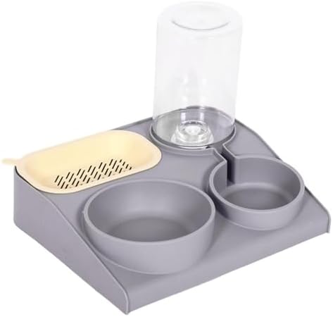 YiZYiF Automatic Pet Water Dispenser and Food Bowl Set Double Slow Feeder Bowls for Dogs Puppies and Cats Grey One Size