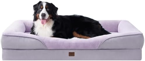 EHEYCIGA Orthopedic XL Dog Bed for Large Sized Dog, 48x35x7.5 Inch Extra Large Memory Foam Dog Couch Bed with Sides, Waterproof Liner & Washable Removable Cover, Bolster Pet Sofa, Purple