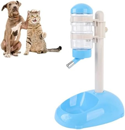 Pet Standing Water Dispenser, Adjustable Height Dog Water Bottle, with Food Feeder Bowl for Small Dogs Cats (Blue)