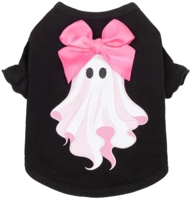 Fitwarm Bow Ghost Halloween Dog Shirt, Spooky Costumes for Small Dogs Girl, Sweet Pet Outfit, Black, Pink, Medium by Fitwarm