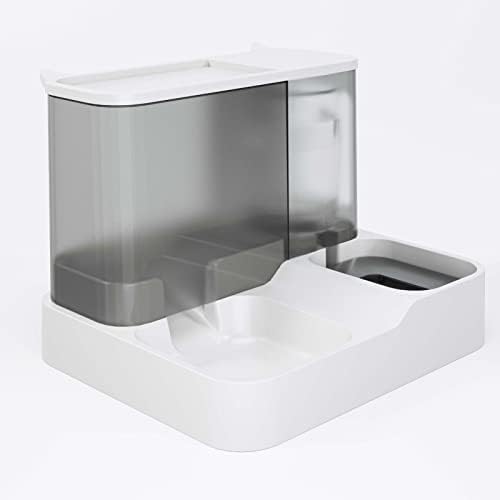 TITA-DONG All in One Automatic Cat Feeder and Water Dispenser Set, 2 in 1 Large Capacity Transparent Window Automatic Pet Feeder for Dog Cat (Grey)