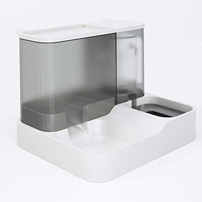 TITA-DONG All in One Automatic Cat Feeder and Water Dispenser Set, 2 in 1 Large Capacity Transparent Window Automatic Pet Feeder for Dog Cat (Grey)