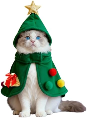 Dog Christmas Costumes Pet Cape with Hood, Cute Pet Costumes for Cats Dogs, Fluffy Dog Costume Cat Clothes for Holiday Party and Photos,（Green/L） by Unknown