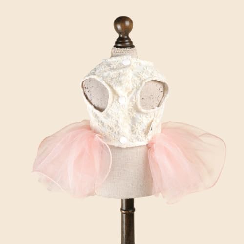 Handmade Floral Dog Dress with Bow, Princess Lace Pet Dress for Small Dogs and Cats, Lightweight Puppy Outfit N-Bowknot Medium - Image 2