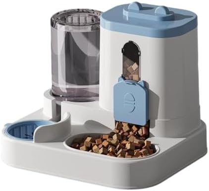 Automatic Pet Feeder and Water Dispenser, Large Capacity Self-Feeding for Small and Medium Dogs, No Electricity Needed, Siphon Device Prevents Water Overflow (B)