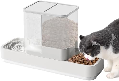 Yummy Sam Automatic Small Pet Feeder and Water Dispenser, White