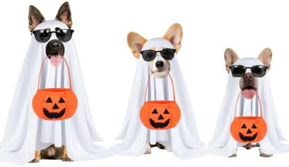PETKNOWS Halloween Dog Ghost Costume Set with Sunglasses Pumpkin Bag（M） by PETKNOWS