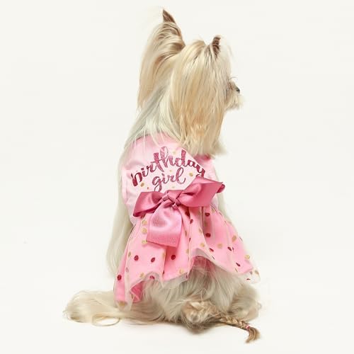 Fitwarm Birthday Girl Dog Tulle Dress, Dog Clothes for Small Dogs Girl, Cat Apparel, Pink, Small - Image 5