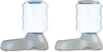 Amazon Basics Automatic Pet Water Dispenser and Gravity Food Feeder Set for Cat and Dog, Easy to Clean, 152fl.oz food feeder, 135.3fl.oz water dispenser, Small, Pack of 2