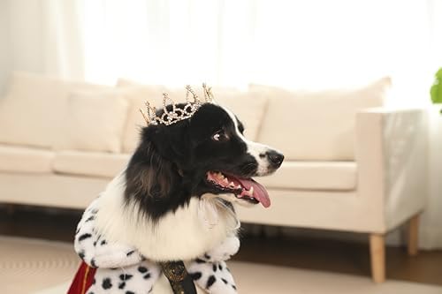 Lovelyshop Pearl Rhinestone Pet Crown for Dogs & Cats, Gold, L - Image 2