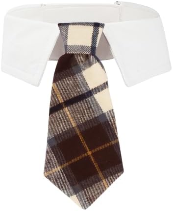 ADOGGYGO Fall Dog Necktie, Brown Plaid Thanksgiving Dog Tie Collar, Large by ADOGGYGO