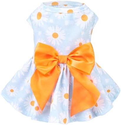 PUPTECK Floral Dog Dress with Bow Soft Cute Dog Clothes for Spring Daisy XS by PUPTECK