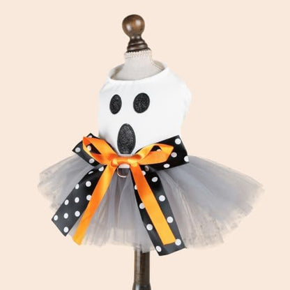 Dog Halloween Costume - Pumpkin Tutu Dress for Small Dogs & Puppies, Cute Holiday Pet Apparel with Bowtie, Fall Party Outfit L-Ghost Large - Image 2
