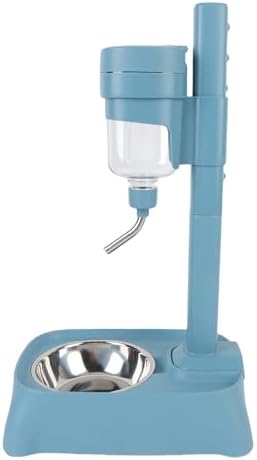 Dog Water Dispenser, Height Adjustable Stainless Steel Bowl Automatic Feeding for Cats and Dogs, 500ml Pet Standing Water Dispenser (Blue)