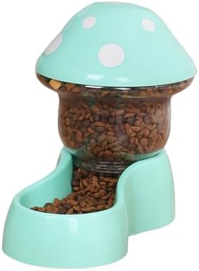 2025 Automatic Pet Feeder with Mushroom Shape for Cats Dogs Puppies Kittens Easy Clean Refill Dual Food Water Dispenser for Small Medium Pets at Home Travel (Green)