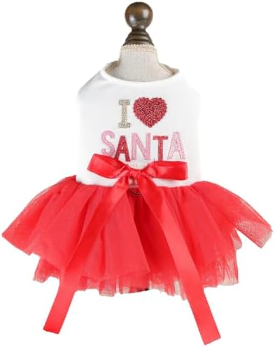 Handmade Floral Dog Dress with Bow, Princess Lace Pet Dress for Small Dogs and Cats, Lightweight Puppy Outfit M-Santa Small by MaruPetyourkidsfriends