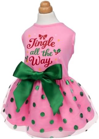 Fitwarm Jingle All the Way Dog Tutu Dress, Charming Christmas Clothes for Small Dogs Girl, Holiday Pet Outfit, Pink, Red, Green, Medium - Image 3